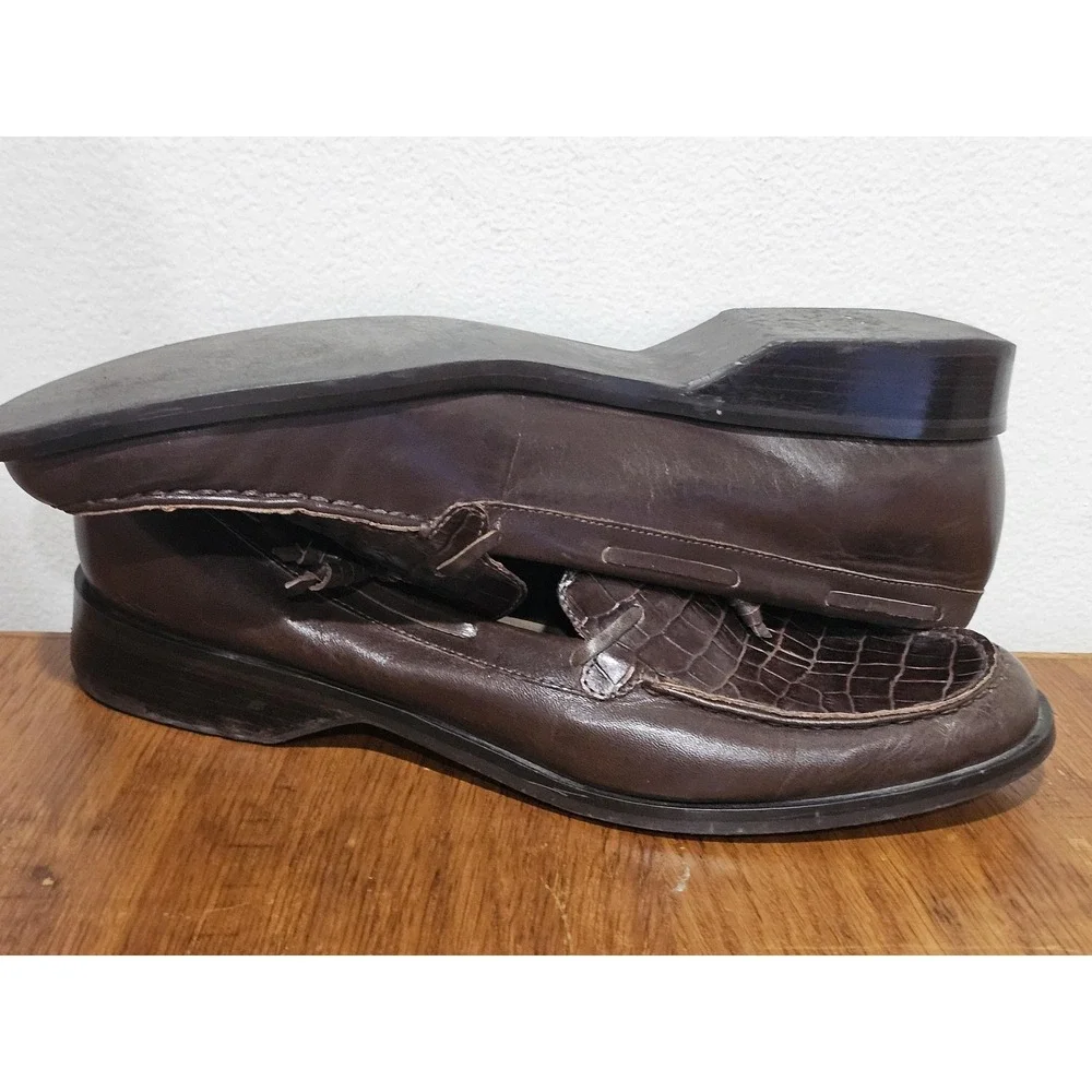 Etienne Aigner Gotham Dress Shoes Size 10 Brown Leather Croc Tassel Loafer Mens